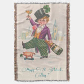 ヴィンテージハッピーSt patricks dayシャムロックシャンパーニュ スローブランケット (正面縦)