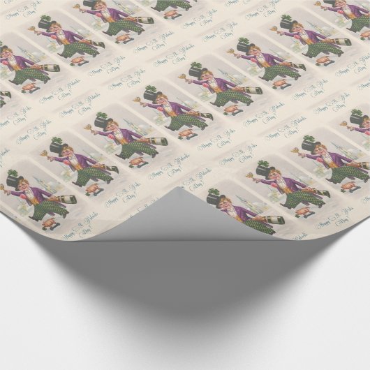 ヴィンテージハッピーSt patricks dayシャムロックシャンパーニュ ラッピングペーパー (角)