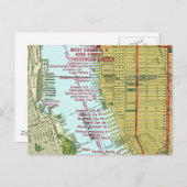 ヴィンテージハドソン川とマンハッタンの地図 ポストカード (正面/裏面)