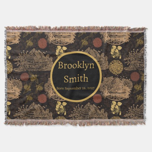 ヴィンテージハニカムビーブラック子供部屋 スローブランケット (正面)