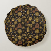 ヴィンテージハニカムビーブラック子供部屋 ラウンドクッション (裏面)