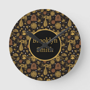 ヴィンテージハニカムビーブラック子供部屋 ラウンド壁時計