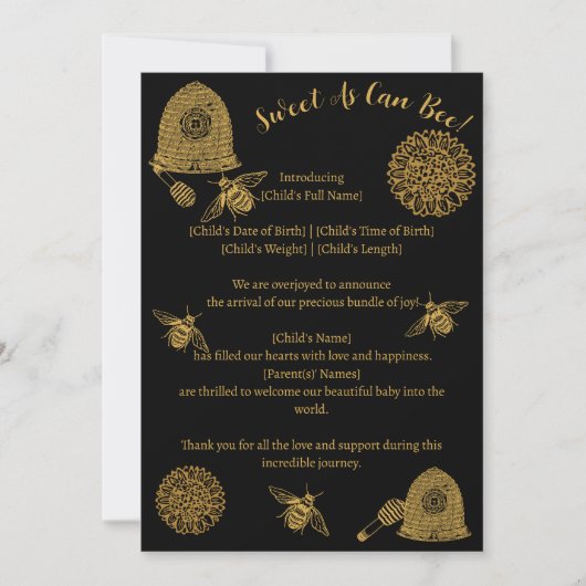 ヴィンテージハニカムビーブラック誕生発表 招待状 (正面)