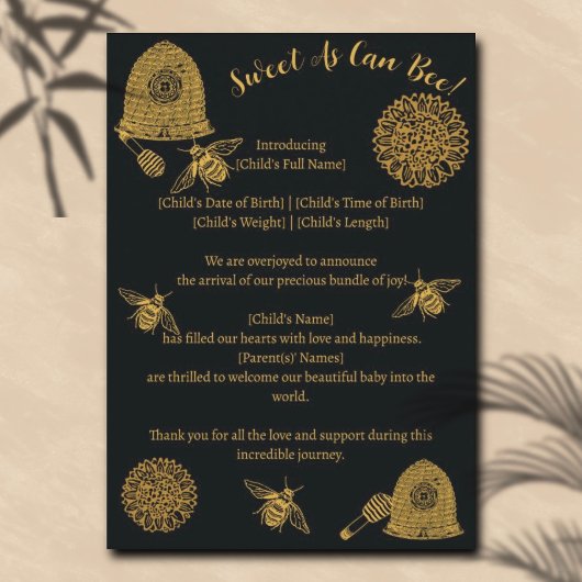 ヴィンテージハニカムビーブラック誕生発表 招待状