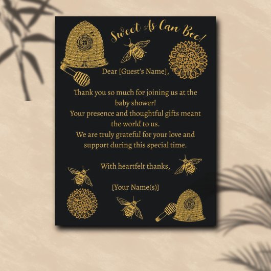 ヴィンテージハニカムビー黒ベビーシャワー サンキューカード