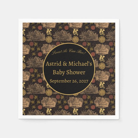 ヴィンテージハニカムビー黒ベビーシャワー スタンダードカクテルナプキン (正面)