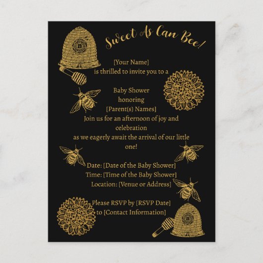 ヴィンテージハニカムビー黒ベビーシャワー ポストカード (正面)