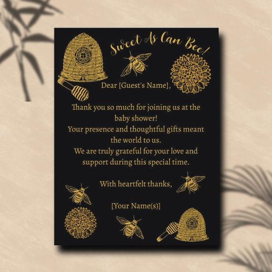 ヴィンテージハニカムビー黒ベビーシャワー ポストカード