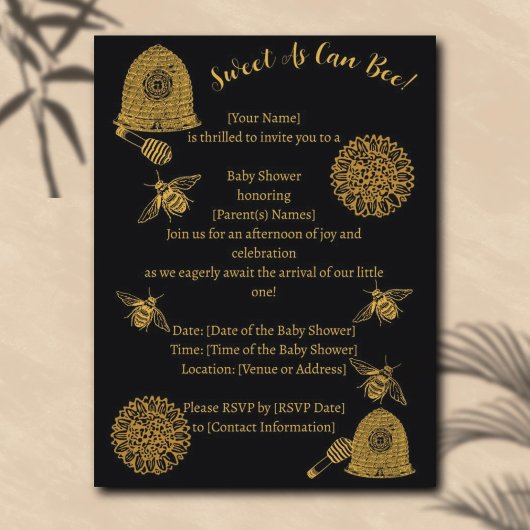 ヴィンテージハニカムビー黒ベビーシャワー ポストカード