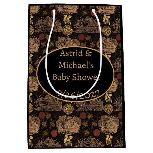 ヴィンテージハニカムビー黒ベビーシャワー ミディアムペーパーバッグ (正面)