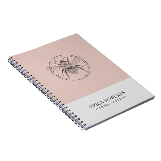 ヴィンテージハニービーイラストレーション赤面ピンク ノートブック (右側)