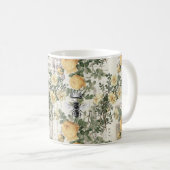 ヴィンテージハニービーエフェメライエローフローラルパターン コーヒーマグカップ (正面右)