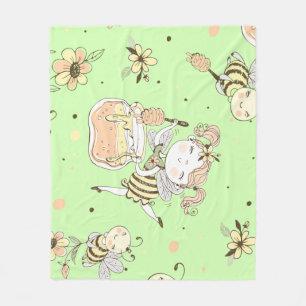 ヴィンテージハニービーデコール フリースブランケット