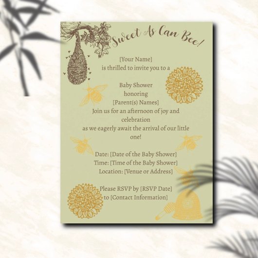 ヴィンテージハニー（昆虫）マルハナバチセージ赤ちゃんシャワー インビテーションポストカード