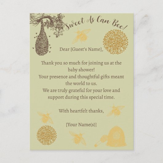 ヴィンテージハニー(昆虫)マルハナバチセージ赤ちゃんシャワー ポストカード (正面)