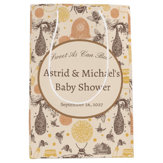 ヴィンテージハニー（昆虫）マルハナバチベビーシャワー ミディアムペーパーバッグ (正面)