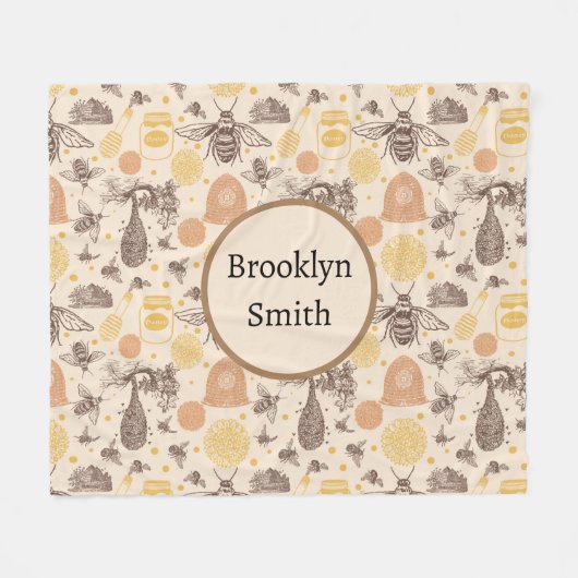 ヴィンテージハニー(昆虫)マルハナバチ フリースブランケット (正面(横))