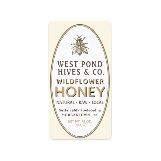 ヴィンテージハネビーカスタムハニー卵形ラベルホワイト ラベル (正面)