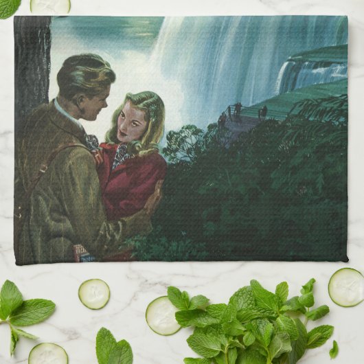 ヴィンテージハネムーンラブナイアガラ滝 キッチンタオル (折り畳み)