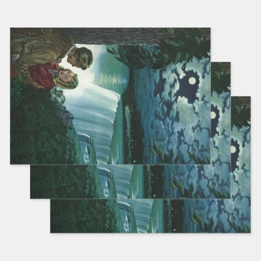 ヴィンテージハネムーンラブナイアガラ滝 ラッピングペーパーシート (セット)