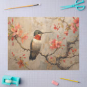 ヴィンテージハミングバードとさくらんぼ花の切り離し 薄葉紙 (クラフト)