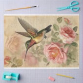 ヴィンテージハミングバードとピンクローズのデコページ 薄葉紙 (クラフト)