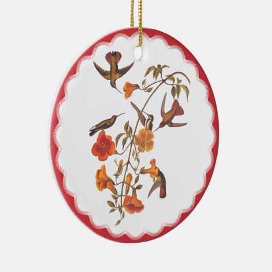 ヴィンテージハミングバードと開花トランペットつる植物 セラミックオーナメント (右)
