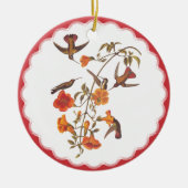 ヴィンテージハミングバードと開花トランペットつる植物 セラミックオーナメント (正面)