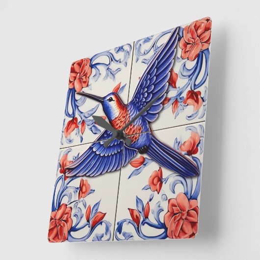 ヴィンテージハミングバードアズレホ スクエア壁時計 (傾斜)