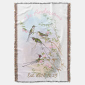 ヴィンテージハミングバードフローラカスタムウェディングギフト スローブランケット (正面縦)