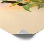 ヴィンテージハミングバードプリントオレンジ色の花 ポスター (角)