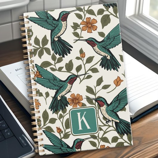 ヴィンテージハミングバードボタニカルオレンジフラワーつる植物 プランナー手帳