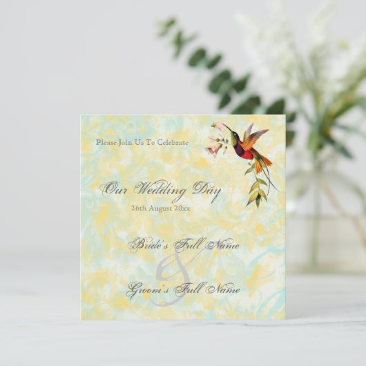 ヴィンテージハミングバード結婚式招待状 招待状 (スタンド正面)