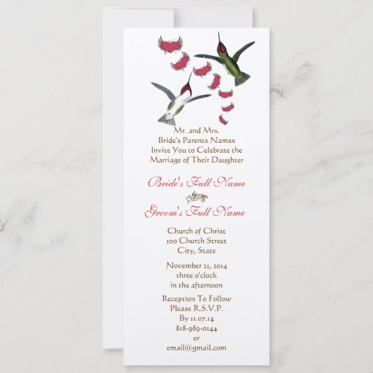 ヴィンテージハミングバード結婚式招待状 招待状 (正面)