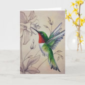 ヴィンテージハミングバード6号水彩画 カード (黄色い花)