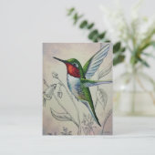 ヴィンテージハミングバードNo.1水彩画 ポストカード (スタンド正面)