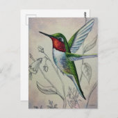ヴィンテージハミングバードNo.1水彩画 ポストカード (正面/裏面)
