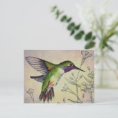 ヴィンテージハミングバードNo.2水彩画 ポストカード (スタンド正面)