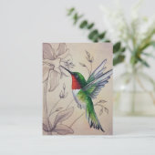 ヴィンテージハミングバードNo.6水彩画 ポストカード (スタンド正面)
