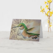 ヴィンテージハミングバードNo.7水彩画 カード (黄色い花)