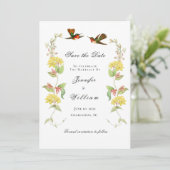 ヴィンテージハミング鳥のフローラ日付を保存 案内状 (スタンド正面)