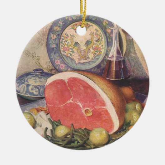 ヴィンテージハム・ディナー(グリーンビーンズとジャガイモ) セラミックオーナメント (正面)