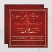 ヴィンテージハリウッドポスターレッド&金ゴールド保存日 セーブザデート (正面/裏面)