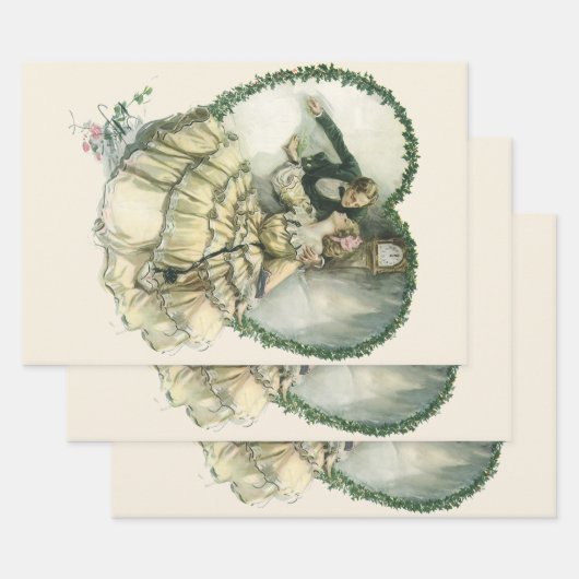 ヴィンテージハリソン・フィッシャー、クリスマスの新郎新婦 ラッピングペーパーシート (セット)