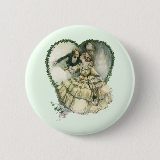 ヴィンテージハリソン・フィッシャー、クリスマスの新郎新婦 缶バッジ (正面)