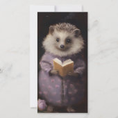 ヴィンテージハリネズミのパープルブックマーク サンキューカード (正面)