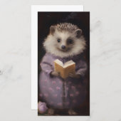 ヴィンテージハリネズミのパープルブックマーク サンキューカード (正面/裏面)