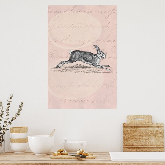 ヴィンテージハレバニーラビットイラストレーション – ウサギ ポスター (キッチン)
