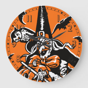 ヴィンテージハロウィッチアンドフクロウイラストレーション ラージ壁時計