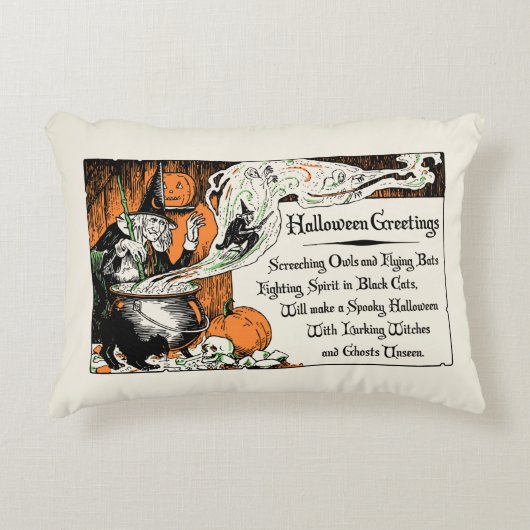ヴィンテージハロウィンあいさつ魔女アクセント枕 アクセントクッション (正面)